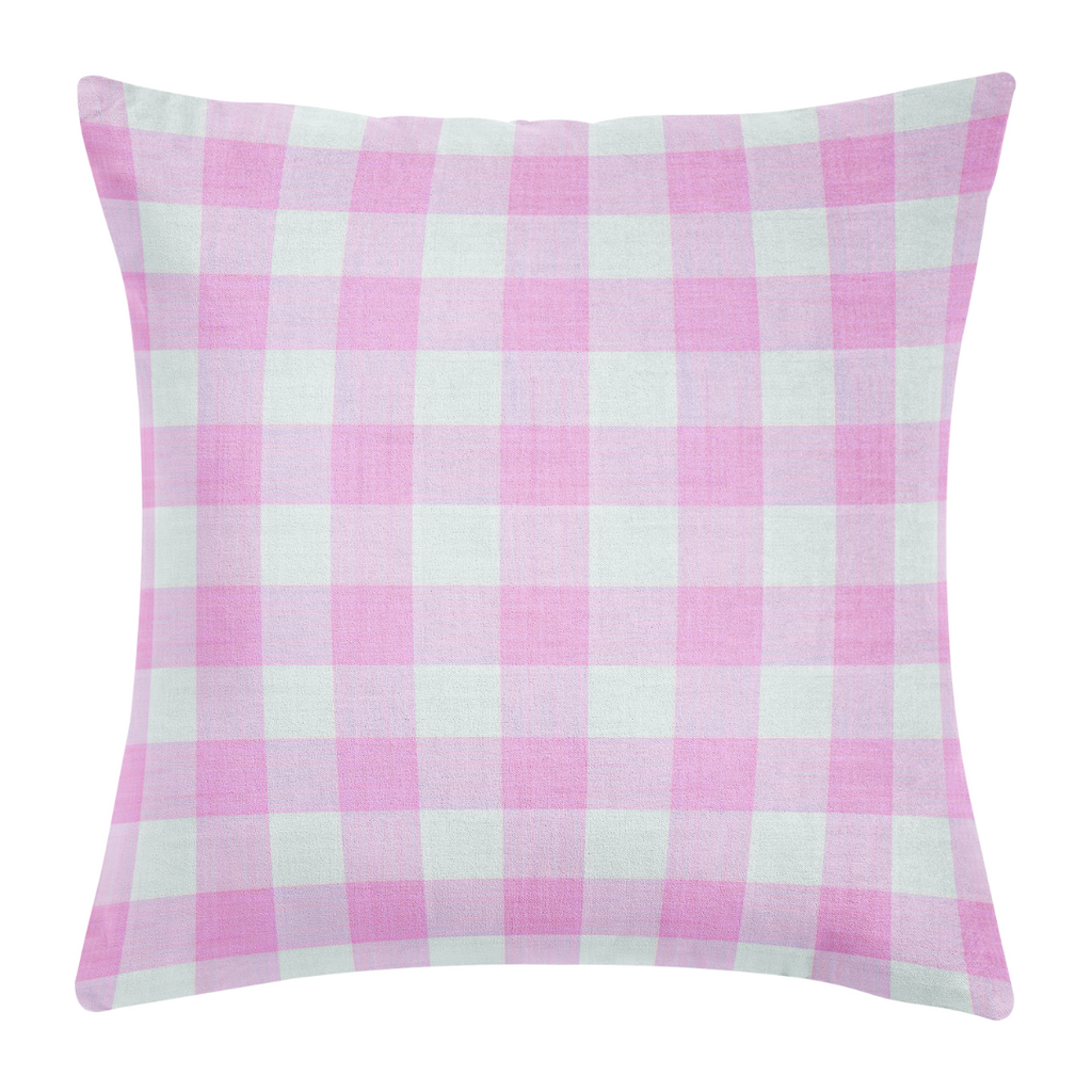 Gingham Pink Decorative Throw Pillow 22&quot; square