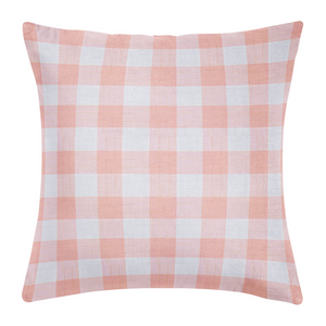 Gingham Coral Decorative Throw Pillow 22" square
