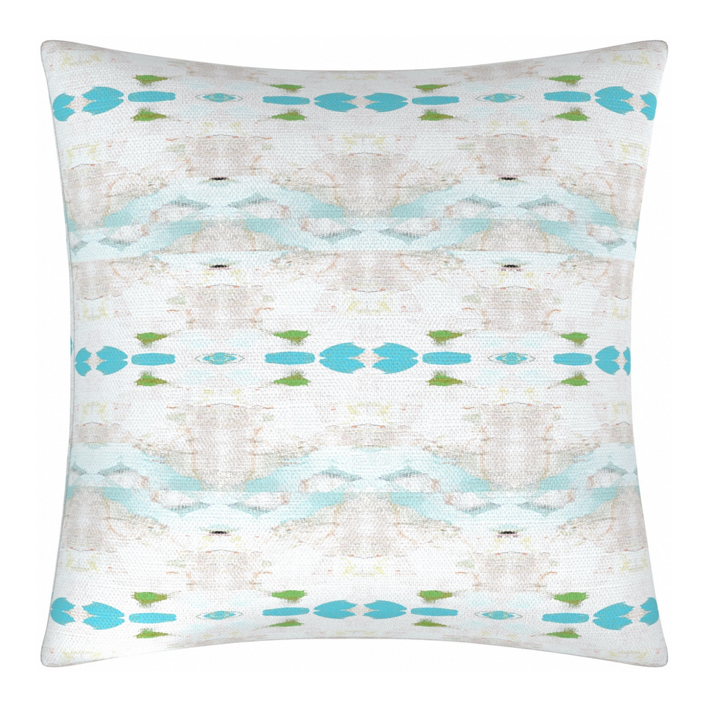 Flower Child Blue linen pillow with shades of blue from Laura Park Designs. Square throw pillow