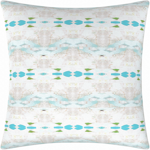 Flower Child Blue linen pillow with shades of blue from Laura Park Designs. Square throw pillow 26"