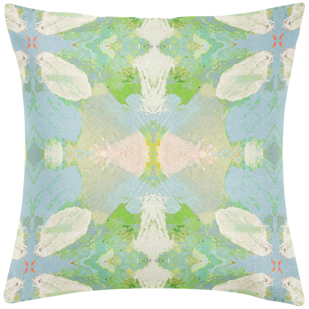 Elephant Falls Throw Pillow in soft blues and greens 26" square size