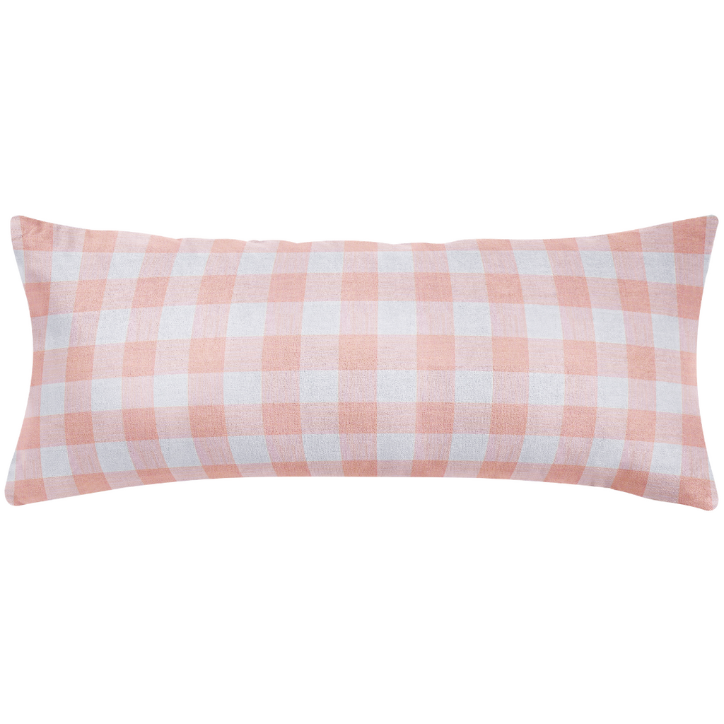 Gingham Coral Decorative Throw Pillow 14" x 36" bolster