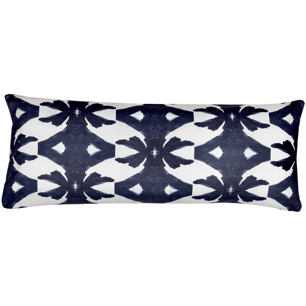 Palm Navy Linen Throw Pillow 14" x 36" bolster