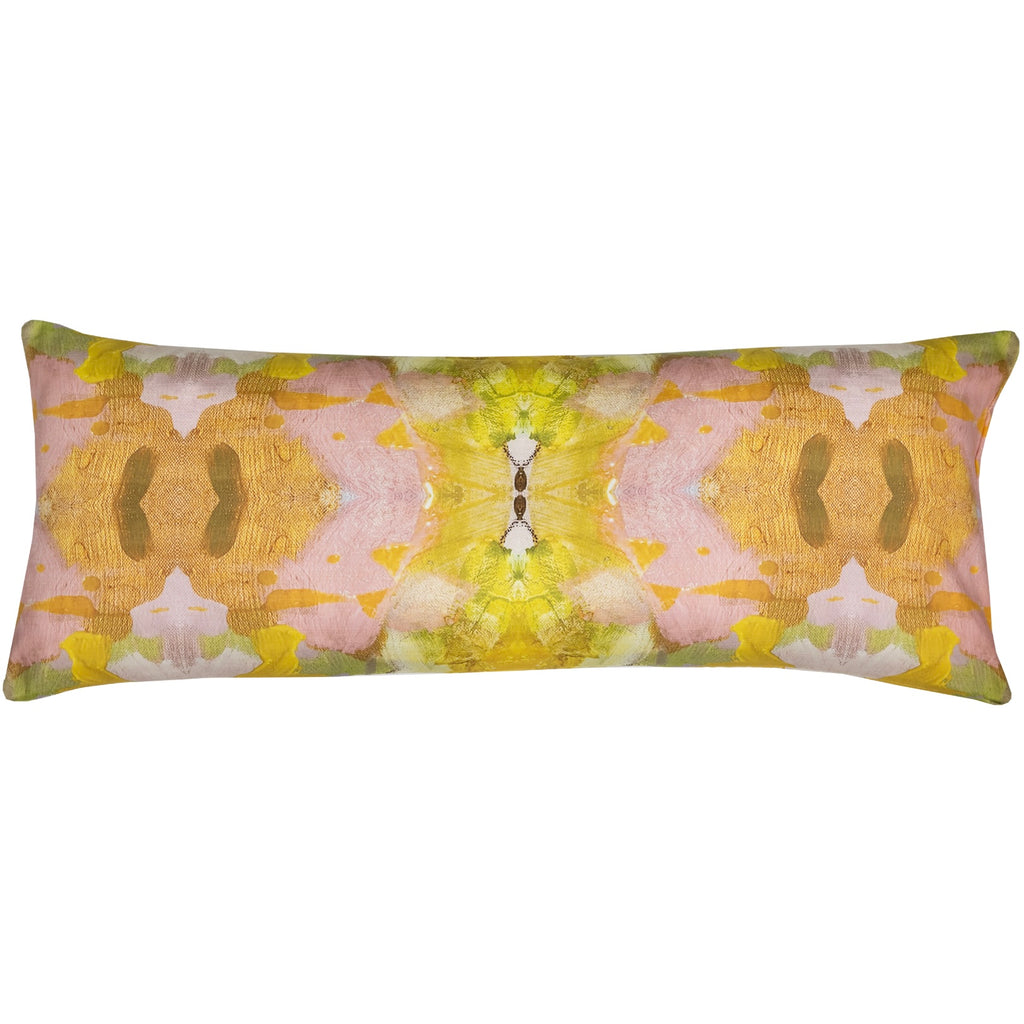 Jardin Yellow Linen Pillow 14" x 36" bolster