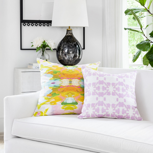 Mosaic Lavender Linen Throw Pillow shown with Palm Beach