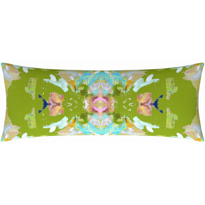 Stained Glass Green Linen Throw Pillow bolster