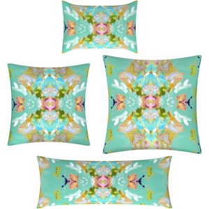 Stained Glass Turquoise Linen Throw Pillow collection