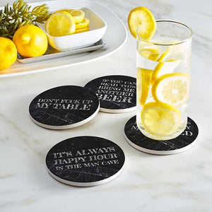 Happy Hour In The Mancave Coaster Set lifestyle setting