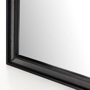 Hendrick Floor Mirror with perforated black frame from Four Hands corner detail