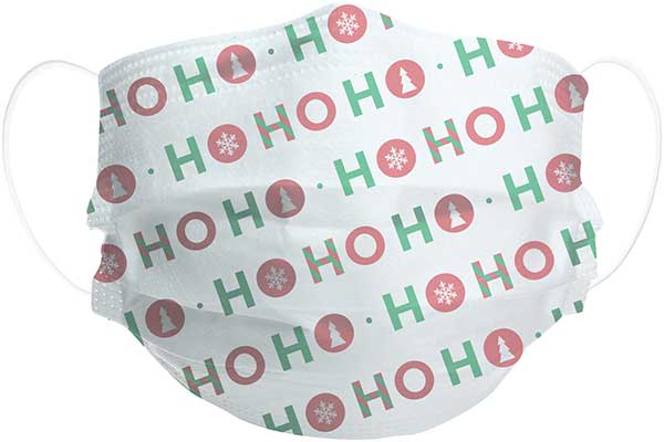 Ho Ho Ho Kid's face mask with popular phrase in red and green letters