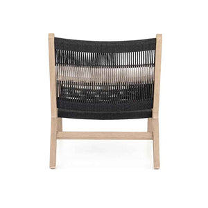 Julian Outdoor Chair in light and dark grey rope and washed teak from Four Hands back view