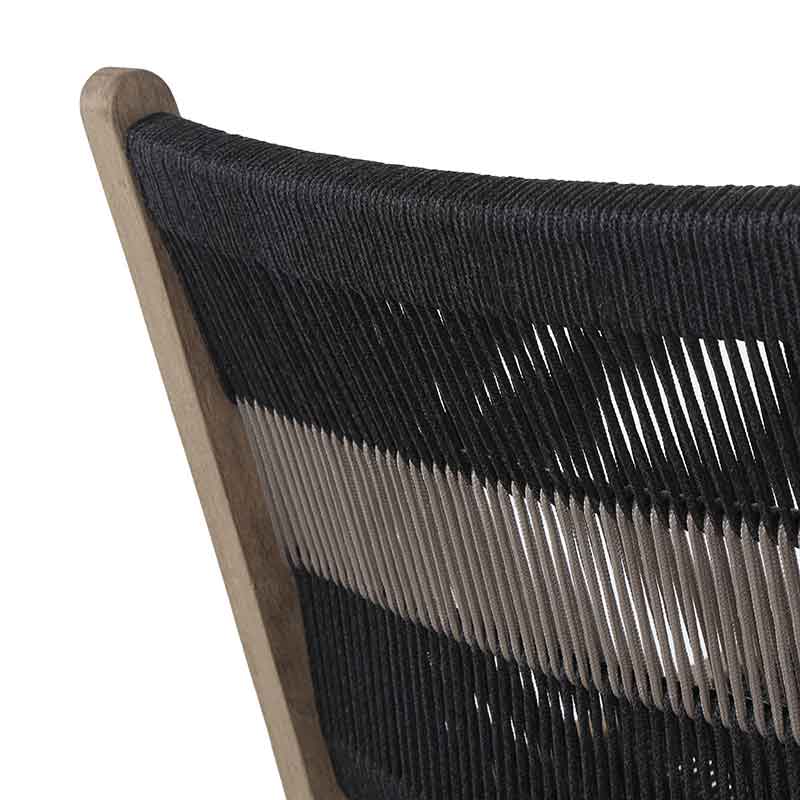 Julian Outdoor Chair in light and dark grey rope and washed teak from Four Hands backside  detail
