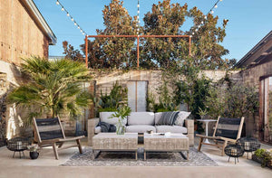 Julian Outdoor Chair in light and dark grey rope and washed teak from Four Hands lifestyle