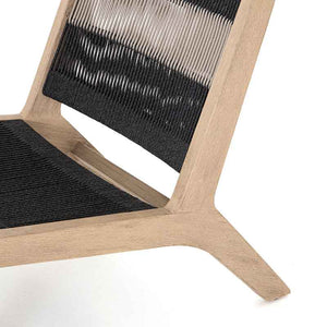 Julian Outdoor Chair in light and dark grey rope and washed teak from Four Hands rear leg detail