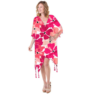 Red Colorful Lei Florals Swimsuit Cover Up
