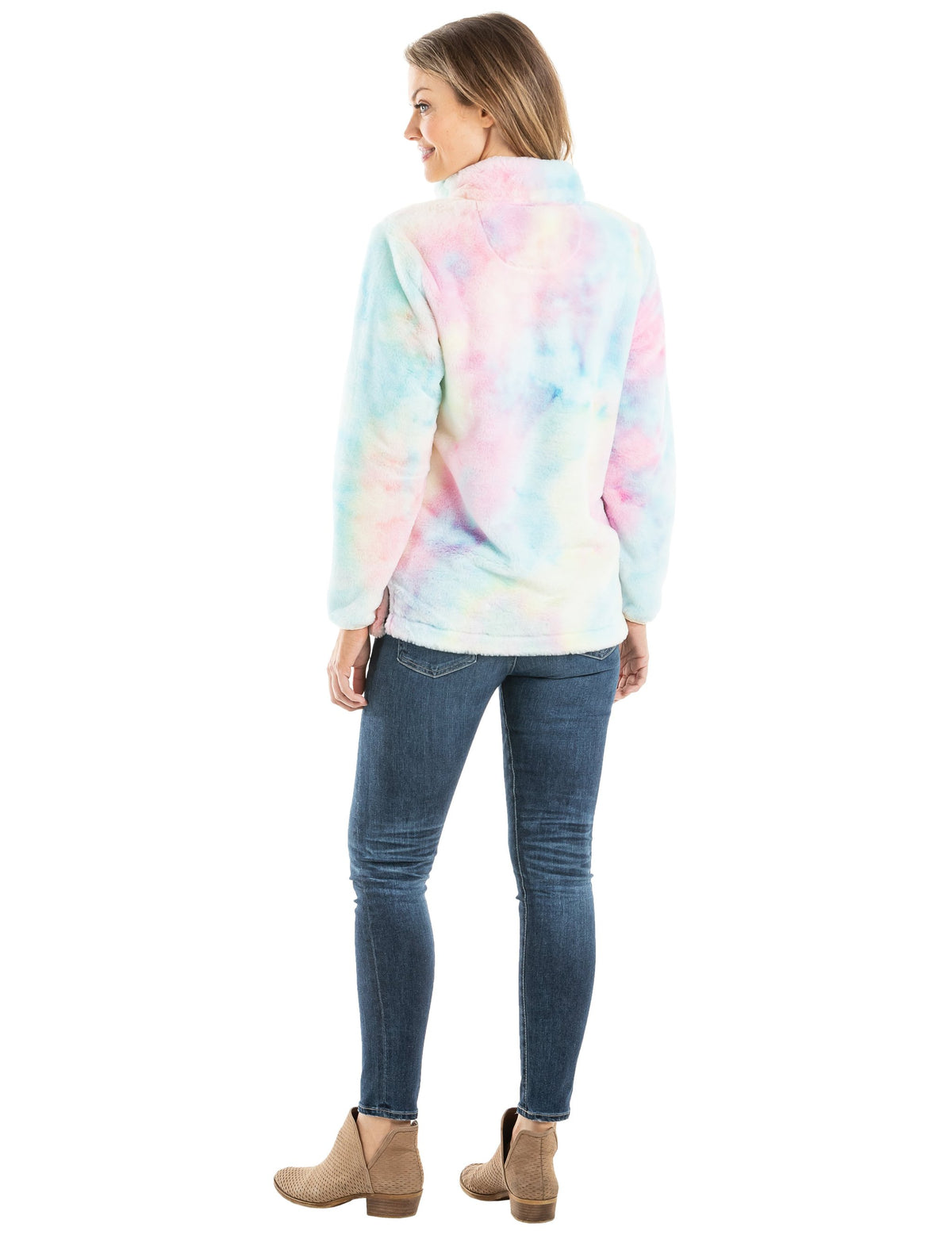 Tie Dye Faux Fur Women's Sherpa Pullover (#1) back view