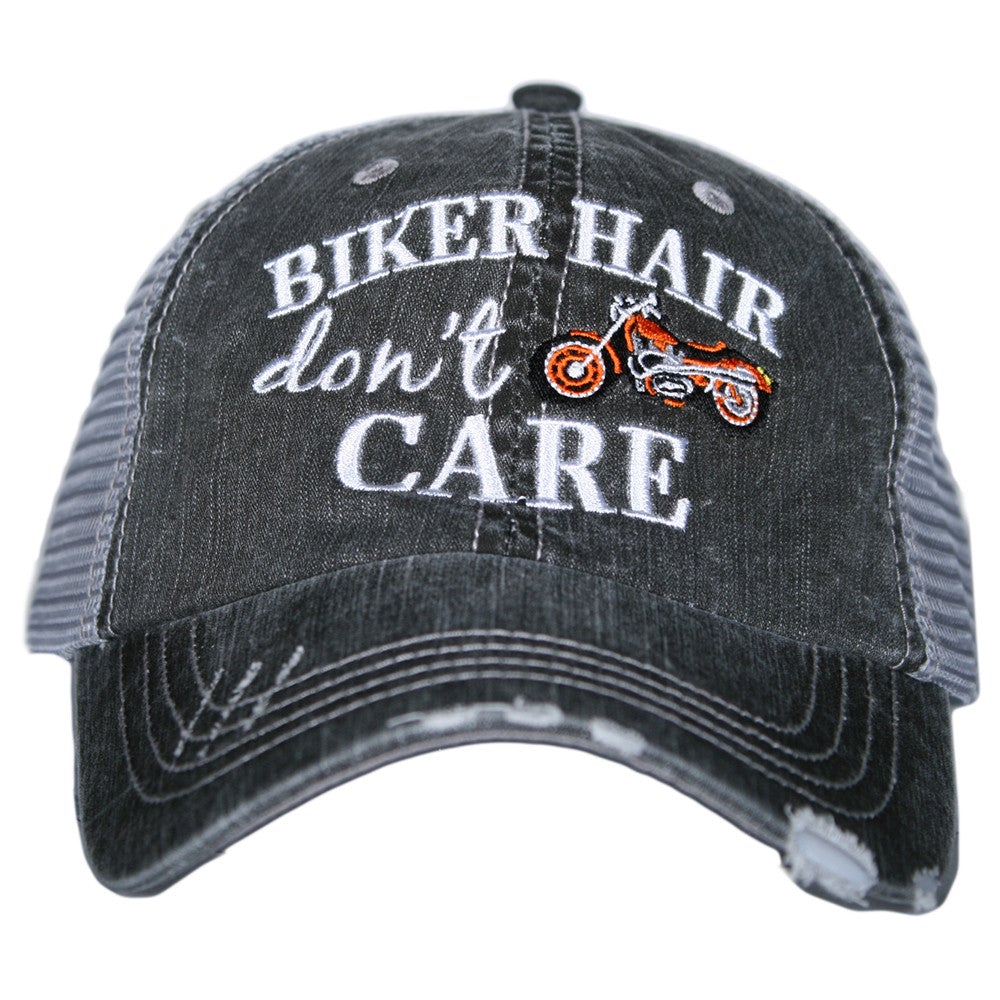 Biker Hair Don't Care Trucker Hat with orange bike