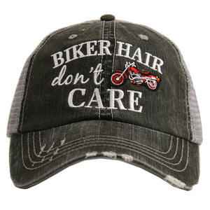 Biker Hair Don't Care Trucker Hat with red bike