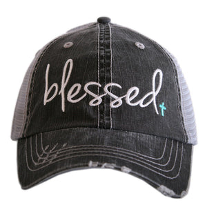 Blessed Trucker Hat in grey with mint cross