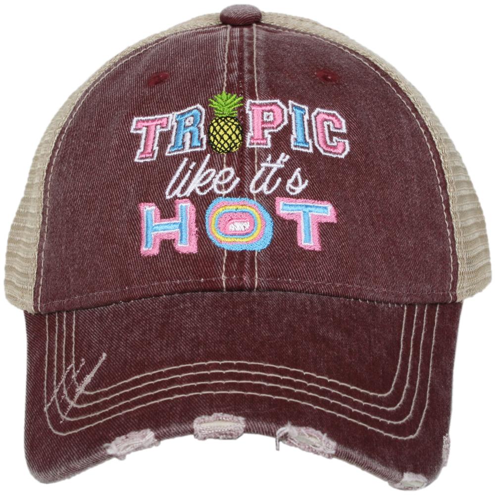 Tropic Like It's Hot Trucker Hat in Wine
