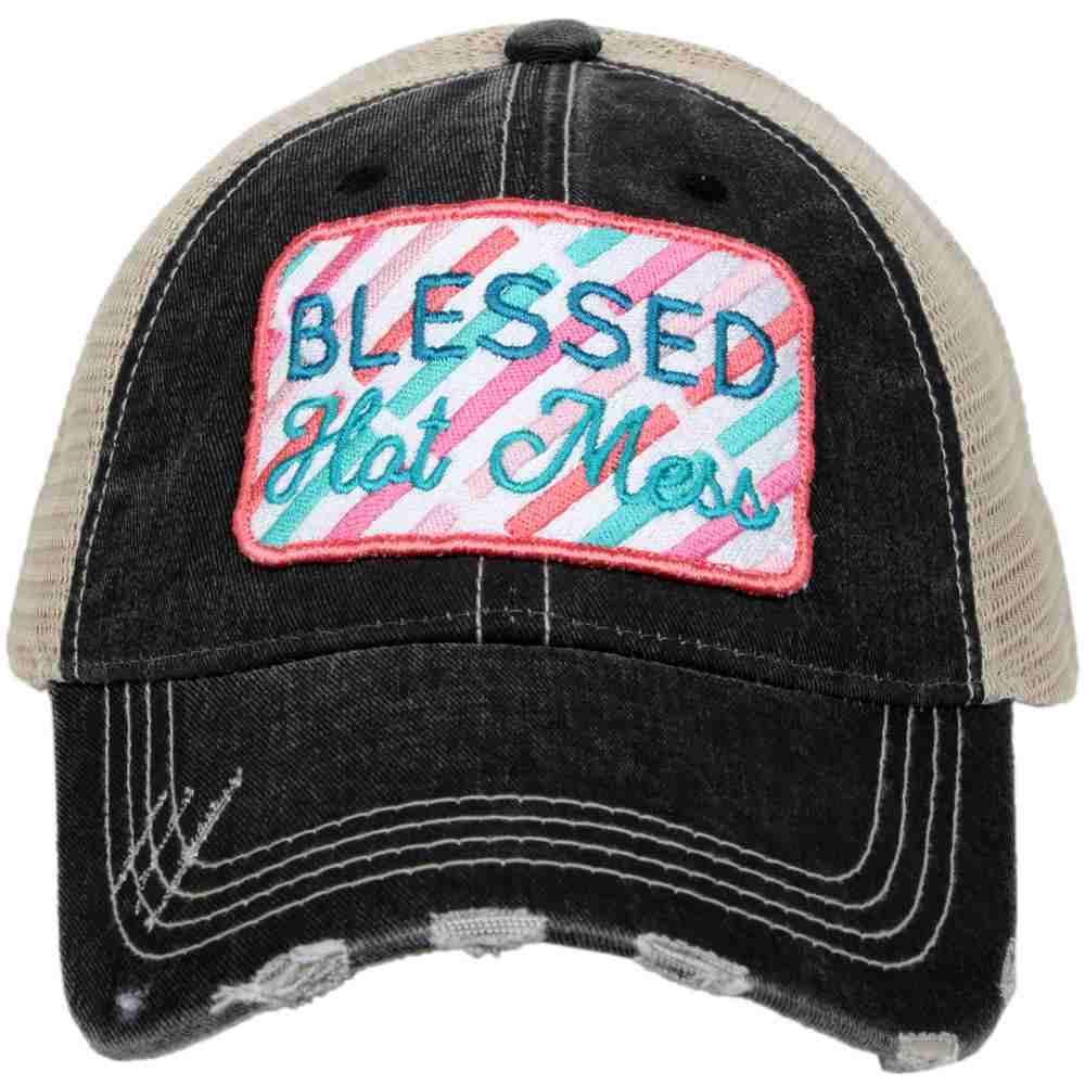 Blessed Hot Mess Trucker Hat in Black