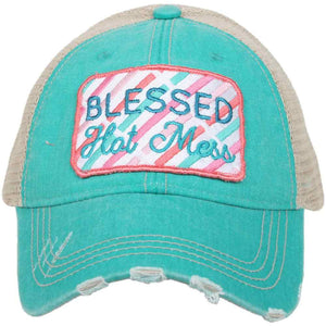 Blessed Hot Mess Trucker Hat in Teal