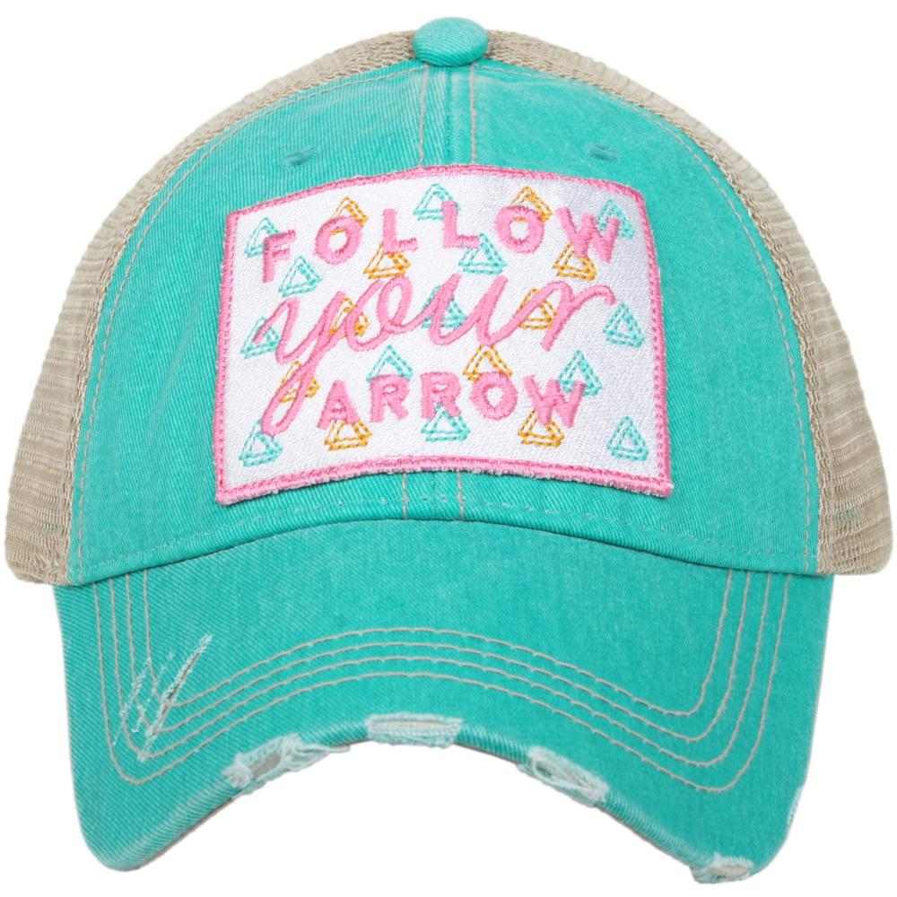 Follow Your Arrow Trucker Hat in Teal