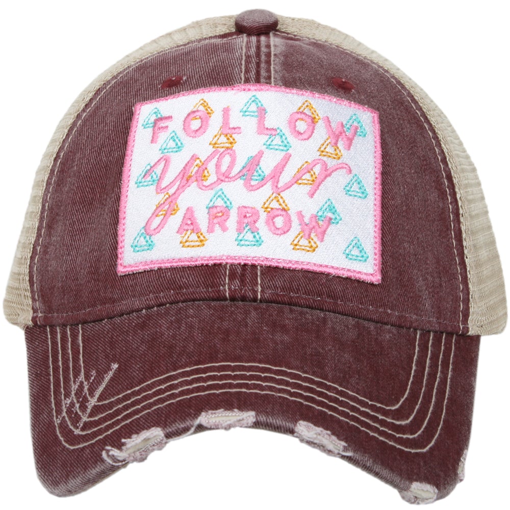 Follow Your Arrow Trucker Hat in Wine