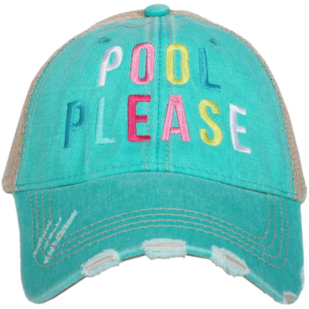 Pool Please trucker hat from Katydid embroidered on teal