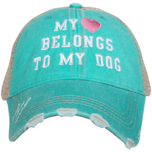 My Heart Belongs To My Dog women's trucker hat in teal from Katydid