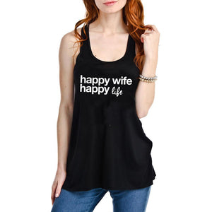 Happy Wife Happy Life Fashion Tank Top in black