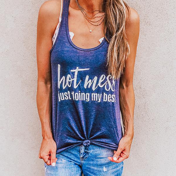 Hot Mess Just Doing My Best Women's Tank Top in navy worn by model