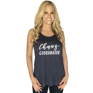 Chaos Coordinator tank top in Navy with message on front from Katydid