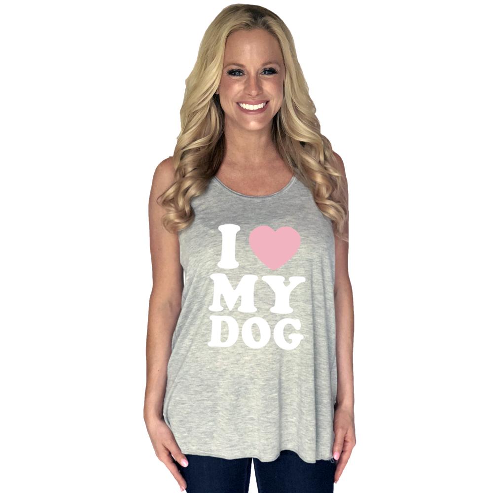 I Love My Dog Tank Top in Grey with message on front from Katydid