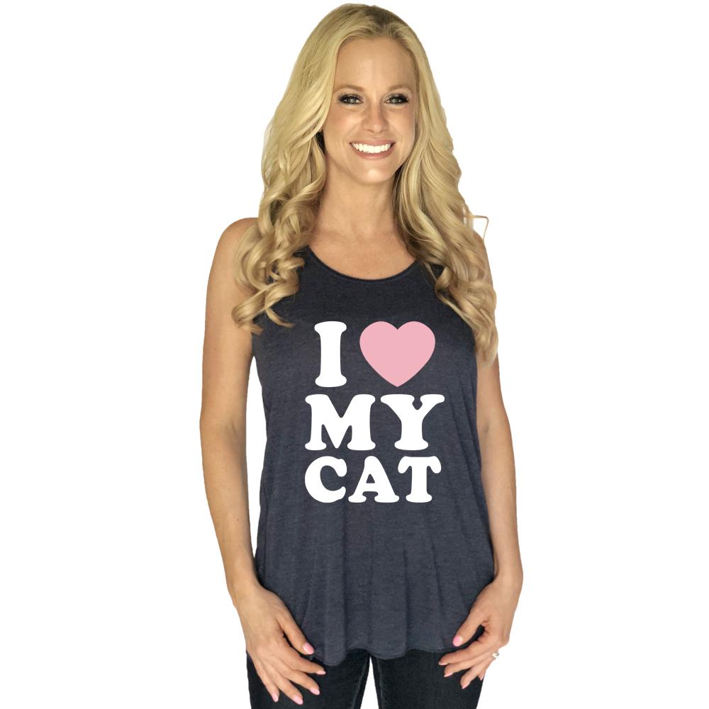 I Love My Cat Tank Top in Grey with message on front from Katydid