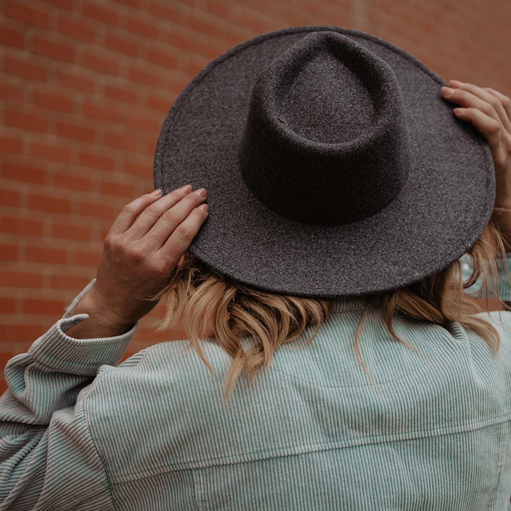 Dark Grey Wide Brim Felt Hat for Women