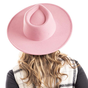 Light Pink Wide Brim Felt Hat for Women has adjustable ribbon for best fit