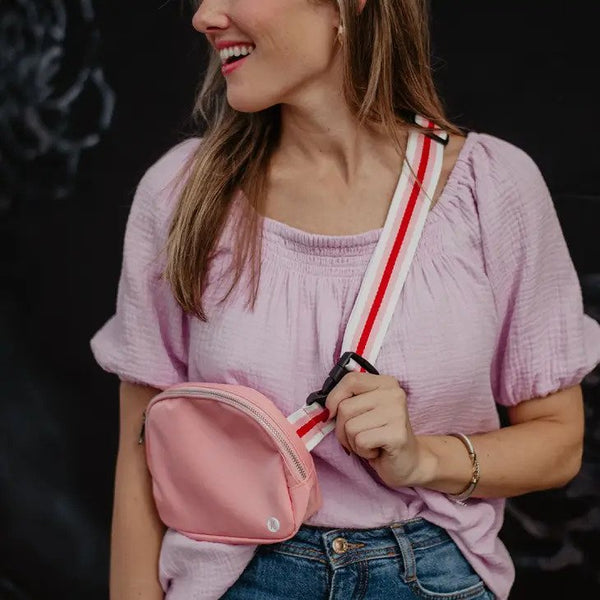 Hot Pink Solid Belt Bag With Striped Strap