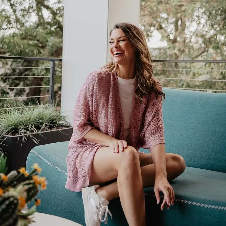 Lightweight Cardigan Sweater in mauve, perfect for cool afternoons on the porch