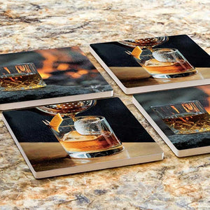 Low Ball Whiskey & Fire Coaster Set displayed