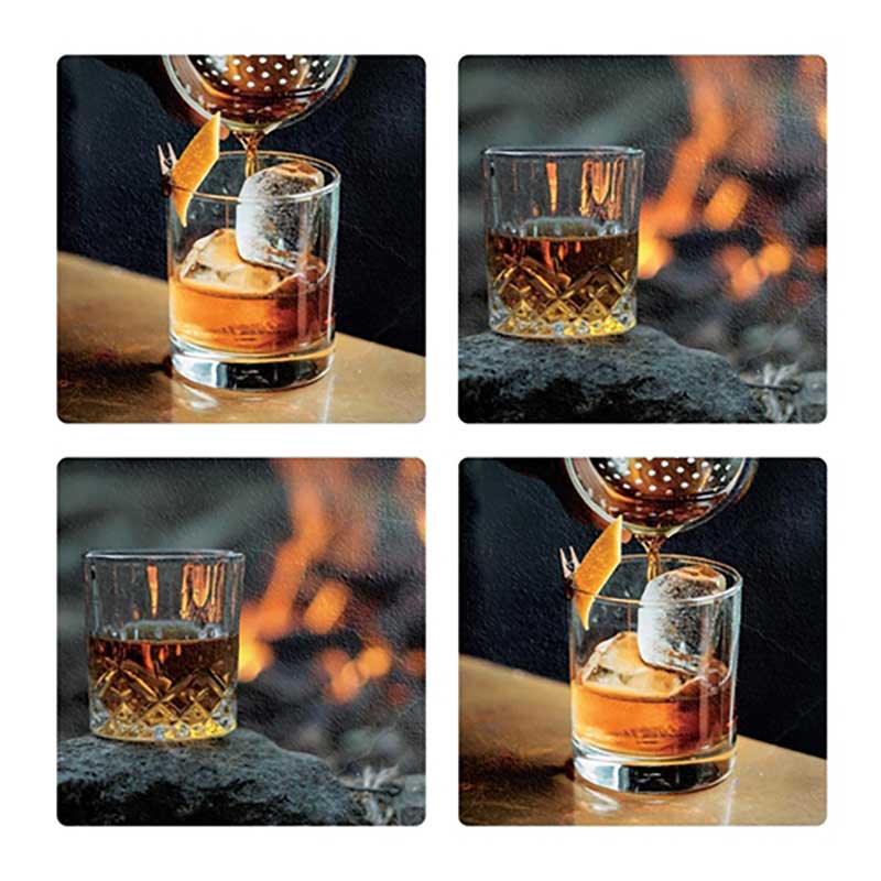 Low Ball Whiskey &amp; Fire Coaster Set