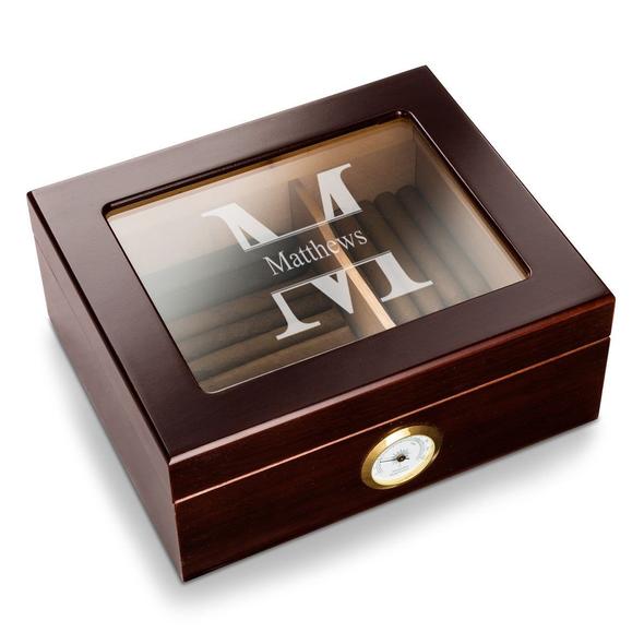 Mahogany Humidor with glass top and personalization