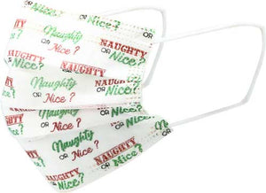 Naughty or Nice Adult Face Mask printed phrase disposable side view