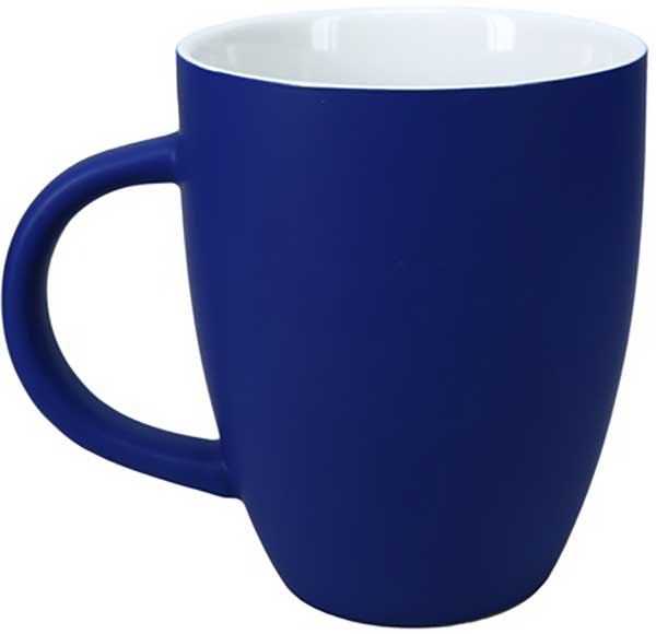 Nauti Girl Cup 20 oz. stoneware matte blue finish with slogan back view