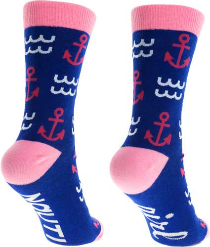 Nauti Girls Ladies Socks comfy blue and pink crew socks back view