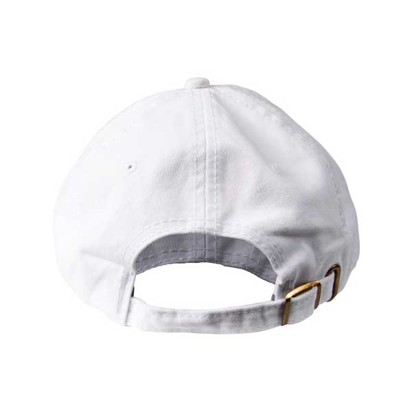 Nauti People white ball cap with embroidered slogan back view