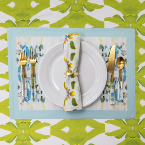 Palm Green Tablecloth shown with place setting