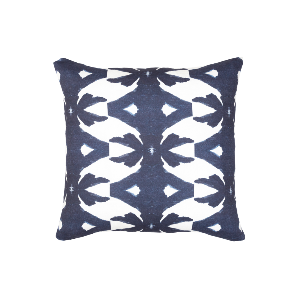 Palm navy linen pillow with deep navy blue from Laura Park Designs. Square throw pillow