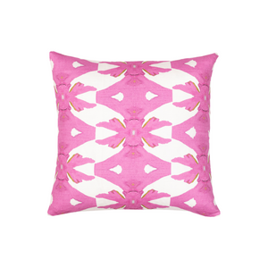 Palm pink linen pillow with bold pink on white background from Laura Park Designs. 22" Square pillow