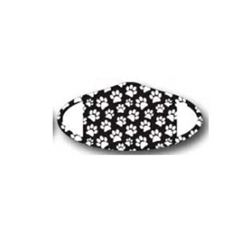 Deco Mask Paw Print white on black kitty feet face covering stretches for snug fit
